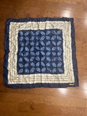 Authentic Cartier Navy, Cream & Gold Silk Decorative Square Scarf